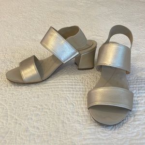 Gold Elastic Slingback Open Toe Heels